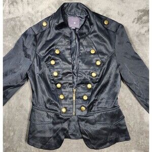 Vampire Gothic Military Jacket Black Satin Gold Button Victorian Steampunk S
